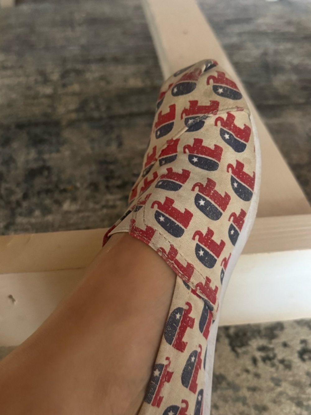 Toms Elephant Canvas Slip-Ons with Red and Navy Republican Elephant
